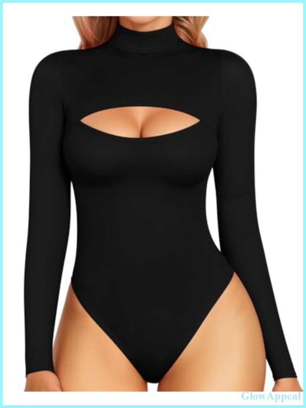 Womens Mock Neck Cutout Front Bodysuit Long Sleeve Slim Fit Top